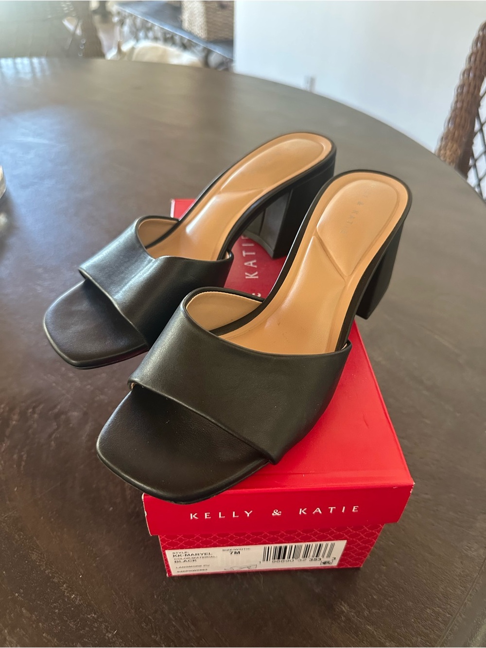 Kelly & Katie Black Open-Toe Block Heel Mules